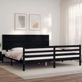 vidaXL Estrutura de cama com cabeceira 200x200 cm madeira maciça preto