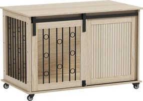 Móvel Gaiola para Cães com Rodas 2 Portas com Fecho para Cães Médios e Grandes 100x56x65 cm Carvalho