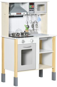 AIYAPLAY Cozinha Infantil de Madeira Cozinha para Crianças acima de 3 Anos com Altura Ajustável 60x30,5x93,2cm Branco e Cinza | Aosom Portugal