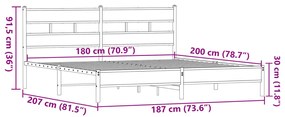 Estrutura cama sem colchão 180x200 cm metal carvalho castanho