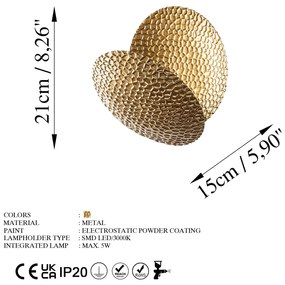 Candeeiro de Parede Yosma - Dourado - 21cmx21cmx15cm