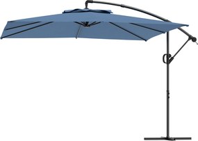 Guarda-sol  de 3 x 3 m com manivela, base em cruz, inclinação ajustável e rotação de 360°, de 180 g/m² azul