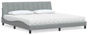 vidaXL Cama com colchão 200x200 cm tecido cinzento-claro