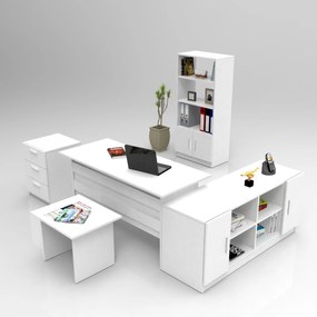 Conjunto de Mobiliário de Escritório VO15 – Branco – Secretária: 140x7