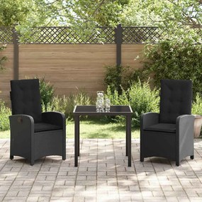 Conjunto de Jantar de Jardim em 3 Peças com Almofadas Preto Rattan Sin
