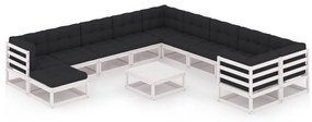 vidaXL 12 pcs conj. lounge de jardim c/ almofadões pinho maciço branco