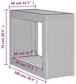 Mesa de jardim com tampo de madeira 100x40x75 cm vime PE preto