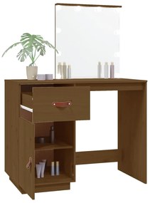 Toucador c/ luzes LED 95x50x133,5 cm pinho maciço castanho mel