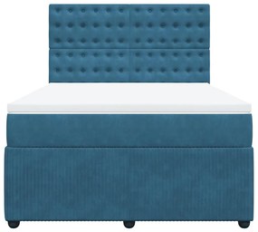 Cama com molas/colchão 140x190 cm veludo azul-escuro