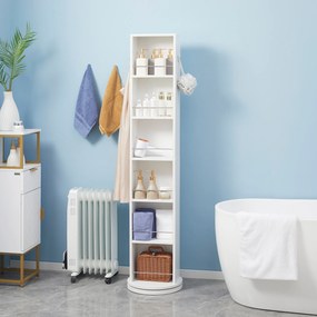 Armário de coluna giratório para casa de banho com espelho, 6 prateleiras, 36 x 36 x 171 cm, branco