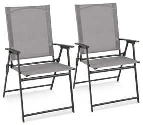 Conjunto de 4 cadeiras dobráveis ​​para pátio com estrutura de metal à prova de ferrugem - cinza