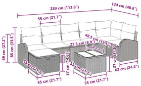 Conjunto de Sofás de Jardim de 8 Peças com Almofadas Bege em Rattan Po