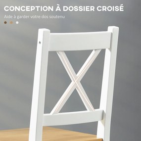 Conjunto de 2 cadeiras de jantar em madeira maciça (MESA NÃO INCLUÍDA) cadeiras de cozinha de estilo rústico, com encosto cruzado em branco e carvalho