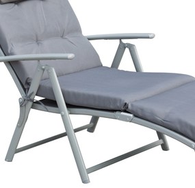 Espreguiçadeira Dobrável de Jardim com Encosto Ajustável em 7 Posições Almofada e Apoio para a Cabeça Acolchoados para Terraço Piscina Exterior Carga