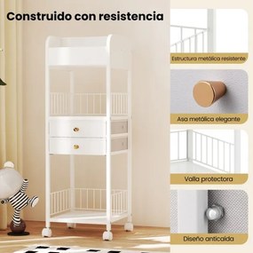 Carro organizador de cuidados maquilhagem 30 x 30 x 90 cm com a pele com gavetas e prateleiras de armazenamento com rodas Branco