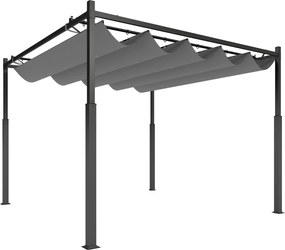 Outsunny Pérgola de Jardim 3x3 m com Teto Retrátil e Acessório Magnético Proteção UV30+ Colunas Metálicas e Ganchos Cinzento | Aosom Portugal