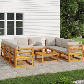 vidaXL 9 pcs conj. lounge de jardim madeira c/ almofadões cinza-claro