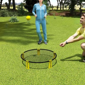 Conjunto de Mini Voleibol de Praia com 3 Bolas, 92 x 92 x 20 cm, Estrutura Dobrável, Amarelo