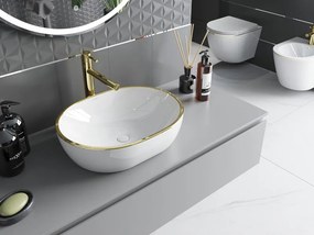 Mexen Viki lavatório de mesa 48 x 35 cm, branco/com borda dourada - 21054805