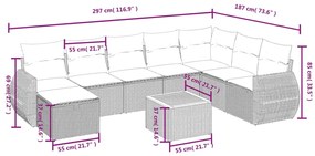 9 pcs conjunto de sofás p/ jardim com almofadões vime PE bege