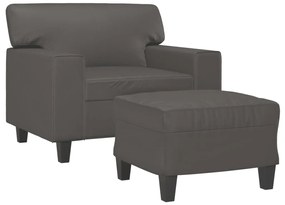Poltrona com apoio de pés couro artificial 60 cm cinzento