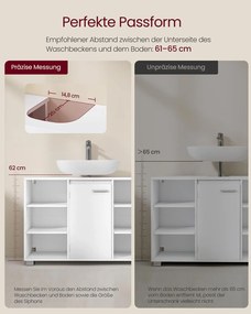 Armário para lavatório (NÃO INCLUIDO) com prateleiras ajustáveis 30 x 90 x 60 cm Branco