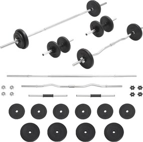 vidaXL Conjunto de barras e discos 30 Kg