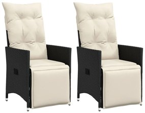 vidaXL Cadeiras de jardim reclináveis c/ almofadões 2pcs vime PE preto
