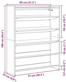 Sapateira 80x25x100 cm derivados de madeira cinzento sonoma