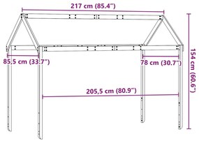 Telhado de cama infantil 217x85,5x154 cm pinho maciço branco