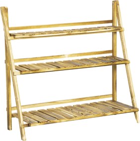 Outsunny Suporte para Plantas de Madeira de 3 Níveis para Interior e Exterior Terraço e Jardim 100x37x93 cm Carbonizado | Aosom Portugal