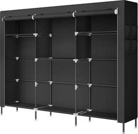 Guarda roupa com varão 45 x 189 x 180 cm, em tecido e plástico com bolsos laterais preto