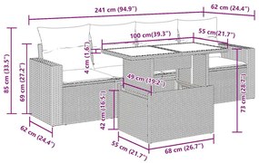 5 pcs conjunto sofás de jardim com almofadões vime PE preto