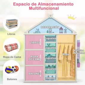 Guarda roupa para crianças, infantil 130 x 34 x 156 cm com caixa, prateleiras e cesto lateral Rosa