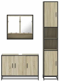 3 pcs conj. móveis casa banho derivados madeira carvalho sonoma