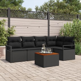 Conjunto de Sofás de Jardim de 6 Peças com Almofadas Preto Vime Poli A