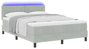Cama Box com Colchão e Luz LED Cinza Claro 140x200 cm em Veludo