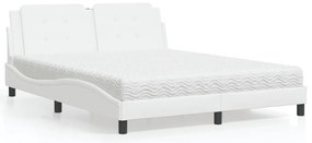 Cama com colchão 160x200 cm couro artificial branco