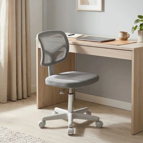 Cadeira de escritório ergonómica sem braços, cadeira giratória de escritório, encosto curvo em malha e Rodas, cinzenta
