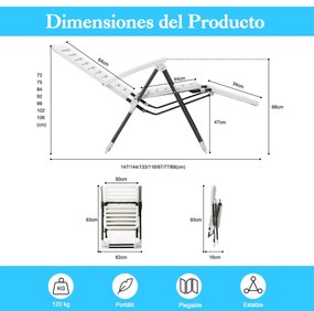 Conjunto de 2 espreguiçadeiras reclináveis dobráveis jardim PP Patio Lounger com encosto de 7 posições e apoio para os pés confortável para jardim pis