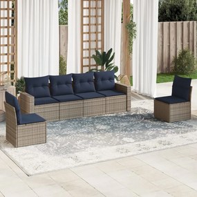 vidaXL 6 pcs conjunto sofás p/ jardim c/ almofadões vime PE cinzento