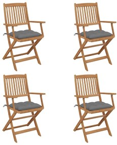 Cadeiras de jardim dobráveis c/ almofadões 4 pcs acácia maciça