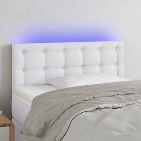 3121685 vidaXL Cabeceira de cama c/ LED couro artificial 80x5x78/88 cm branco