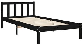 Estrutura de cama com cabeceira 100x200 cm madeira maciça preto