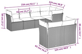 7 pcs conjunto de sofás p/ jardim c/ almofadões vime PE preto