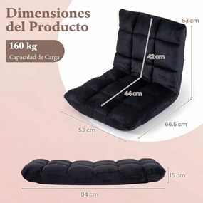 Cadeira de Chão Dobrável, 104 x 53 x 15 cm, Encosto Ajustável em 14 Posições, Preto
