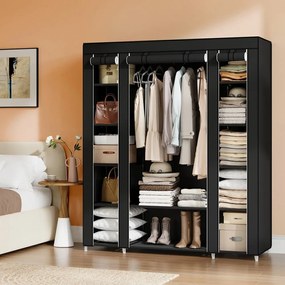 Guarda Roupa de tecido, com capa de lã, com varão para roupa 45 x 150 x 175 cm preto