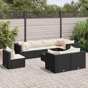 vidaXL 9 pcs conjunto lounge de jardim c/ almofadões vime PE preto
