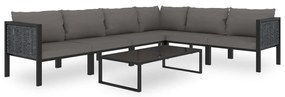 7 pcs conjunto lounge de jardim c/ almofadões vime PE antracite