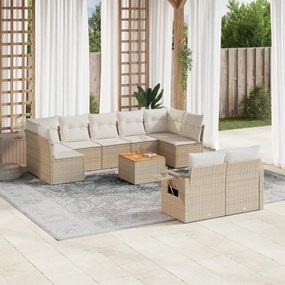 10 pcs conjunto de sofás p/ jardim com almofadões vime PE bege
